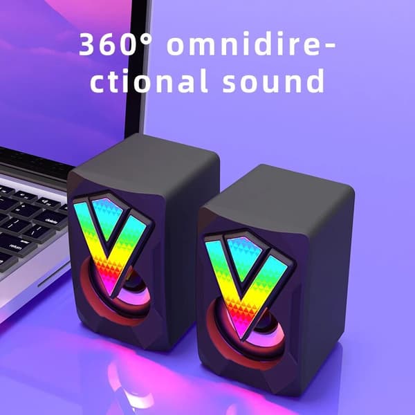 Computerhøjttalere PC-lydboks HIFI-stereomikrofon USB-kablet med LED-lys til stationær computer black