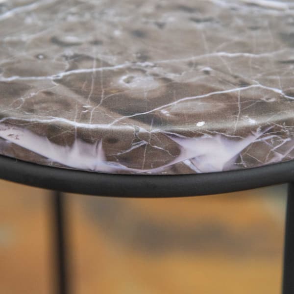 Set med 3 metallblomställ med marmorlook, stapelbara, svarta och grå