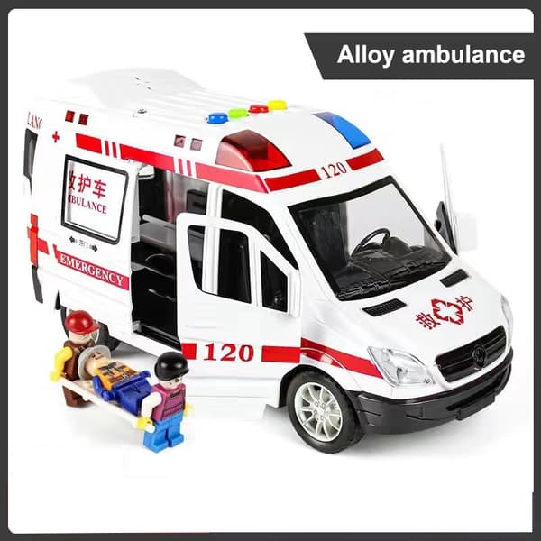 1:24 Legeringsambulancemodel Simulering Pull-back Lyd og Lys Støbt Legeringsbil Legetøjssæt Børnefødselsdagsgave Big Ambulance