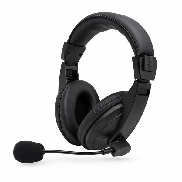 3,5 mm kablede hovedtelefoner, operatørheadset med mikrofon, støjreducerende øretelefoner, justerbart hovedbøjle til operatør, skoleelev Black