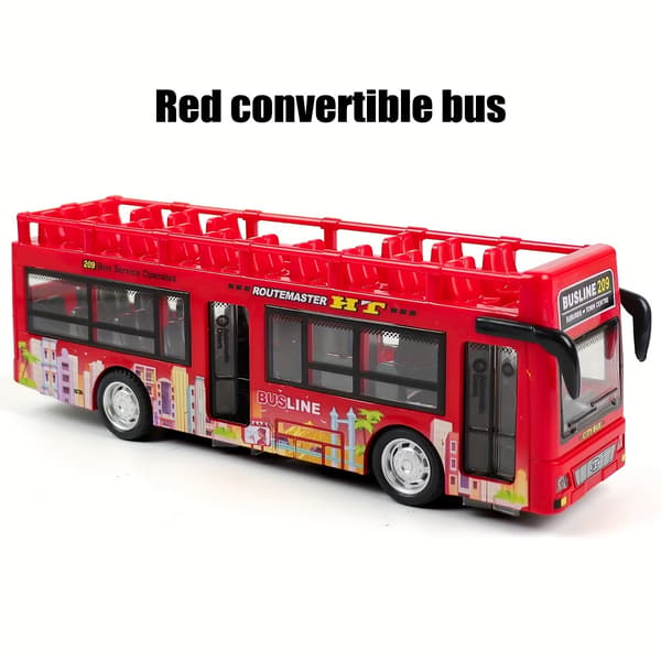 Dobbeltdækker sightseeingbus model støbt pull back køretøjer legetøj inertibil byturbus dør åben lys lyd legetøj til drenge red PRO