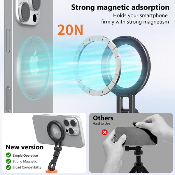VRIG Magnetisk Aluminium Tripod Mount Adapter Telefonholder til Magsafe iPhone 16 17 med Cold Shoe MG-29