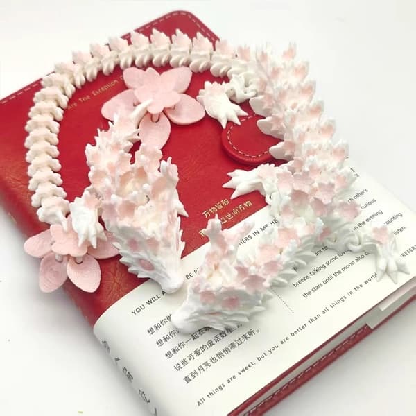 Sakura White Dragon 3D-printet legetøjsmodel - Jointed Mobile Animal Ornament Gift til samlere 2pcs 28cm