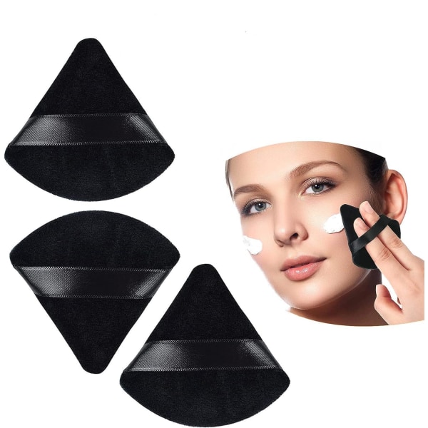 3-pak Black Triangular Powder Puff Vaskbare makeup-svampe