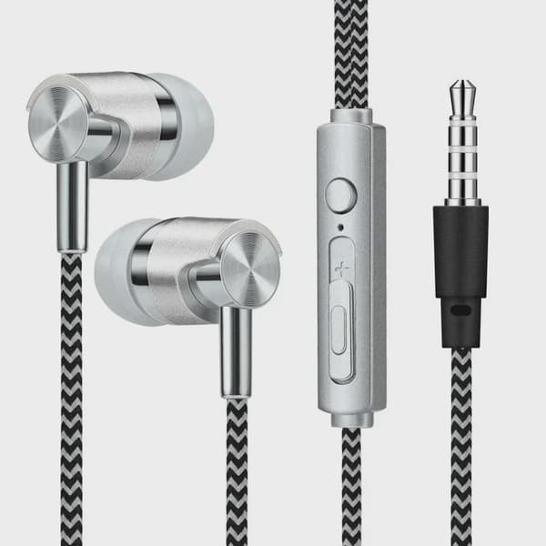 Trådbundna in-ear-hörlurar med mikrofon och volymkontroll, 3,5 mm Silver