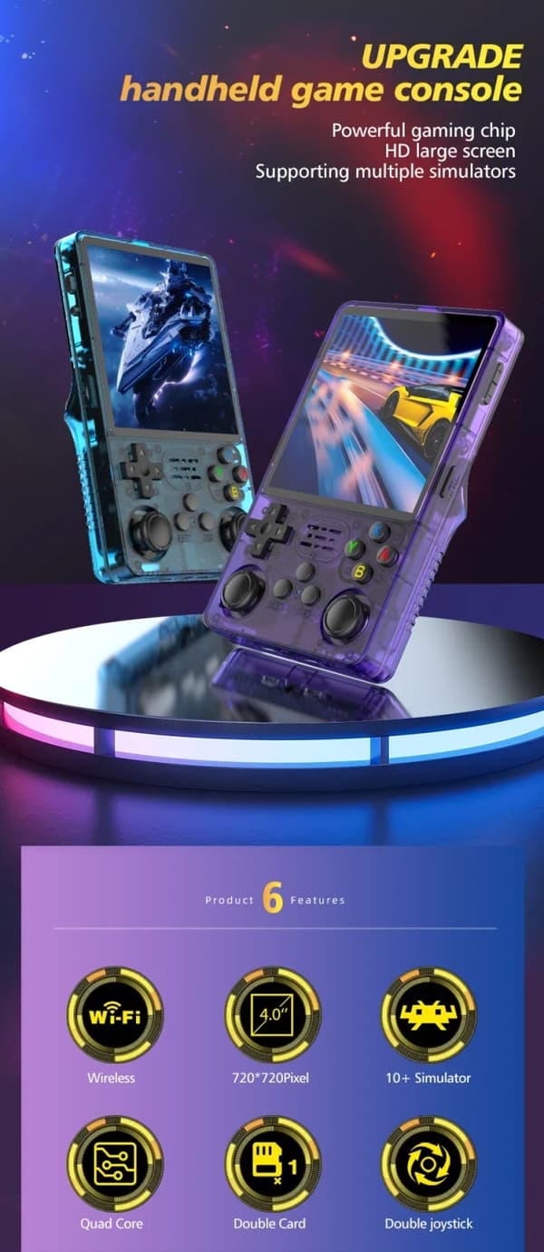 standard Sale 4" IPS Big Screen R36S Plus Retro Handheld Game Console Linux 64-bit System RK3326 Red 64G