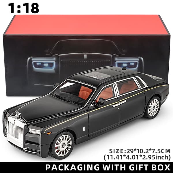 1:18 Rolls-Royce Phantom modelbil, zinklegering pull-back legetøjsstøbt bil med lyd og lys, realistisk modelleringsmodel legetøj111 black with box