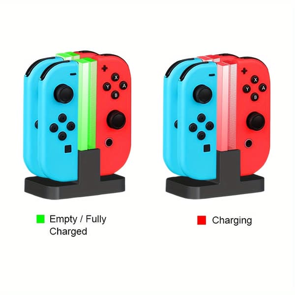 Ladestation til 4 Joy-Con-controllere - Kompatibel Nintendo Switch med LED-indikatorer"