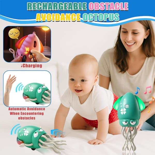 LED Dancing Octopus Legetøj til børn - Elektrisk Crawling Music Vehicle Gift til fødselsdage light red