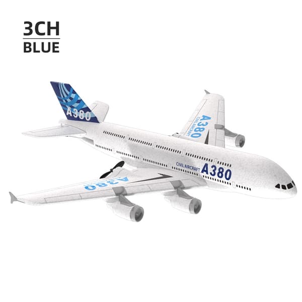 A380 Flygplan Airbus RC Flygplan Skumleksaker 2.4G Glide Fastvingade RTF Flygplan Utomhusleksaker Drönare Modell Lätt Flygande Barnpresent 3CH blue