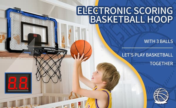 Väggmonterad mini basketbåge för barn - träningsspel inomhus och utomhus Scoring blue
