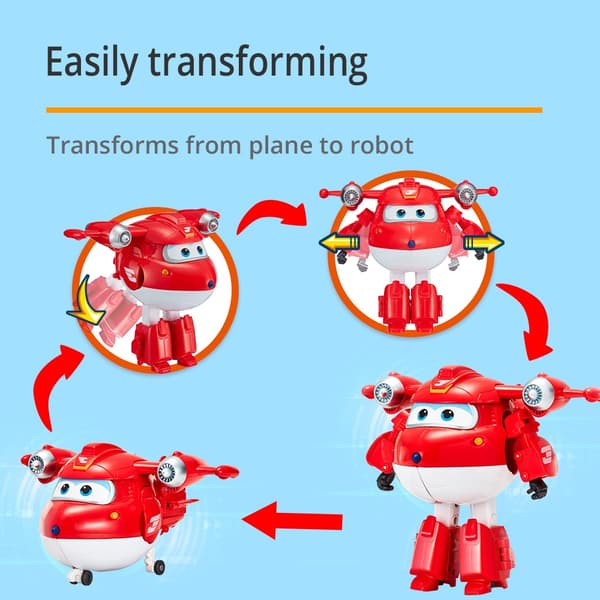 Super Wings 5" Transforming Jett, Dizzy, Donnie Actionfigurer - Robotleksaker för barnflygplan Jerome