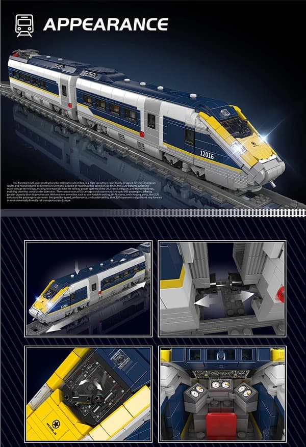 Tekninen junasarja British Express Passenger Train E320 Rakennuspalikat APP RC High Speed ​​Train Lelut lapsille Gitfs 12016