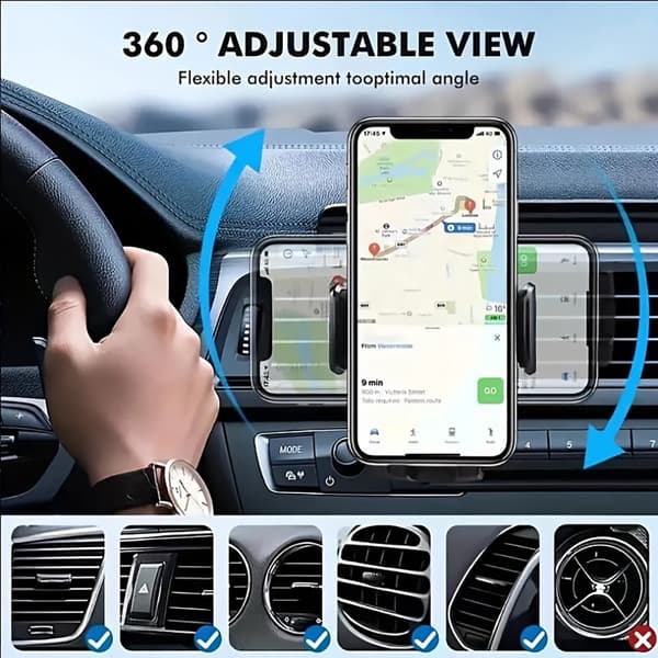 Gravity Bilhållare Luftventil Klämma Montering Universellt Stötsäkert Stativ för iPhone Samsung Xiaomi GPS black
