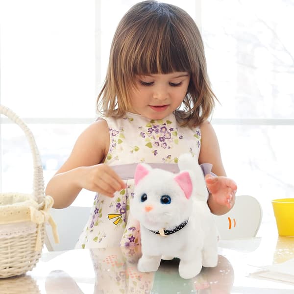 Interactive Walking Kitty Plyschleksak - jamar, viftande svans, nickande huvud - perfekt present till barn Bell cat White