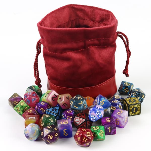 Rød terningpose med PU-læder+fløjlssplejsningsdesign-snørepose til RPG D&D-terninger, mønter og brætspilstilbehør opbevaring Red