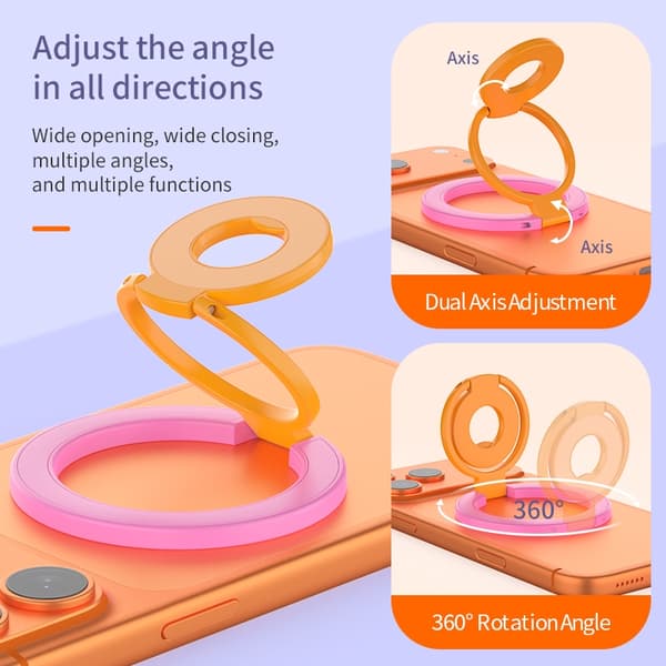 MagSafe dubbelsidig magnetisk telefonhållare vikbart stativ greppfäste för iPhone Purple Orange