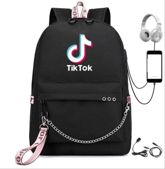 3 Colors TIK-TOK Backpack Waterproof School Bag USB Headphone Jack Black