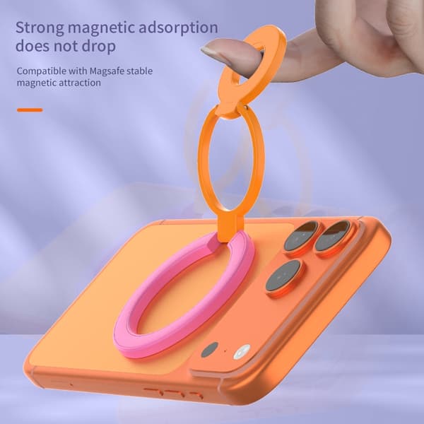 MagSafe dobbeltsidet magnetisk telefonringholder, foldbar stativ, grebbeslag til iPhone Orange Pink