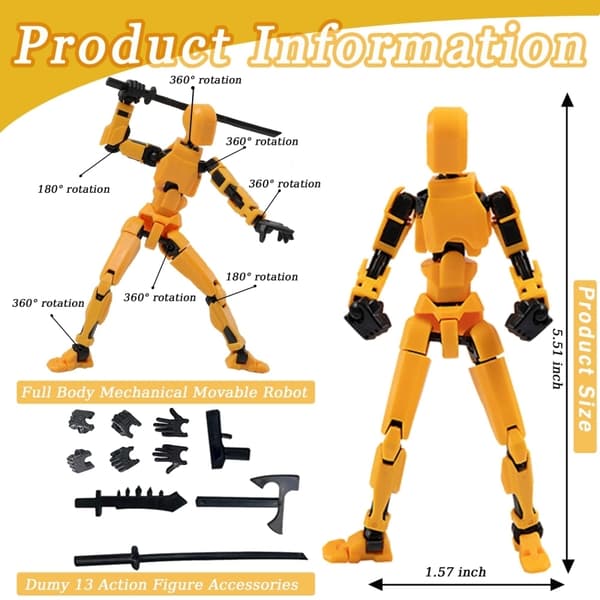 T13 Action Figure – Titan 13, Nova 13 – 3D-printet Multi-Jointed Movable Model Legetøj Orange