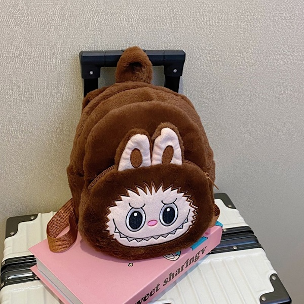 2024 Labubu Bakcpack för flickor Barn Söt tecknad plysch dockväska Student Kawaii ryggsäck utomhus reseväska brown