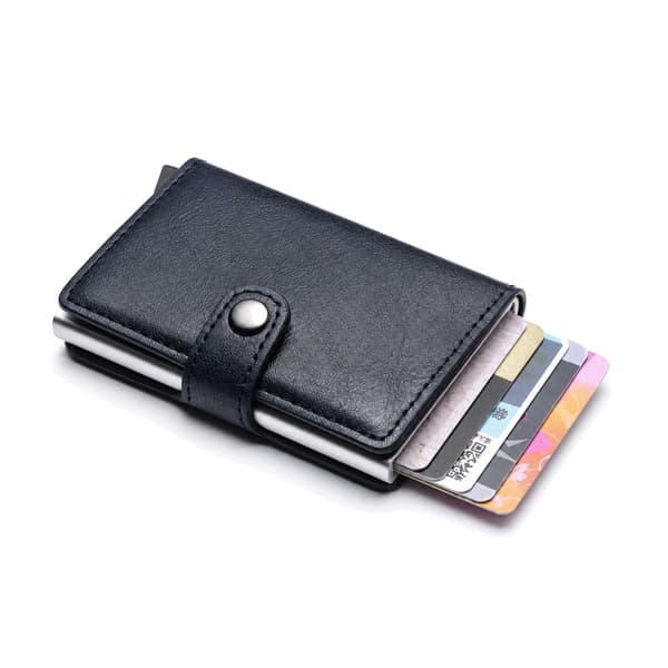 PopUp Smart card holder pushes forward 8 cards RFID-NFC Secure - Dark blue Blue
