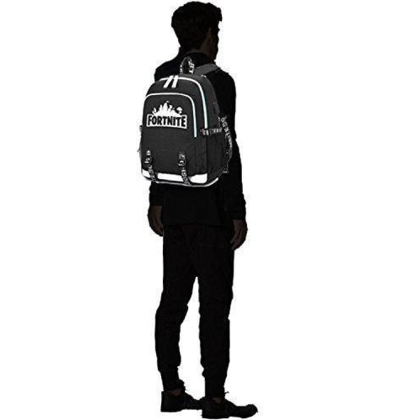 Fortnite rygsæk Night-lighting Skoletaske med USB og hovedtelefonstik Black