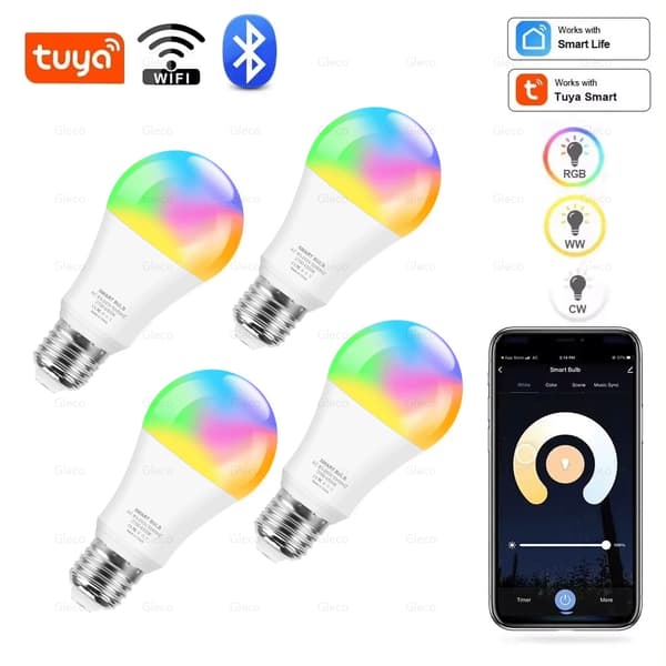 Tuya Wifi/Bluetooth Smart Led-pære Alexa Led-lampe E27 RGB 110V 220V Smart-lamper til Google Assistant Smart Life Wifi Version 1PCs