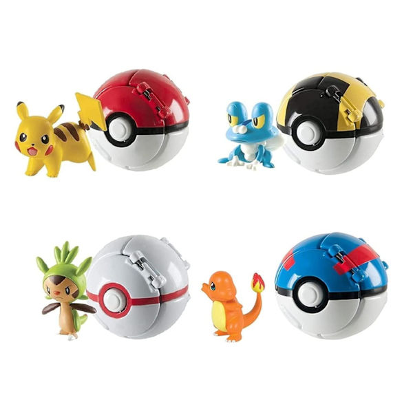 4 Pcs Pokemon Throw N Pop Poke Ball med actionfigur leksaksset