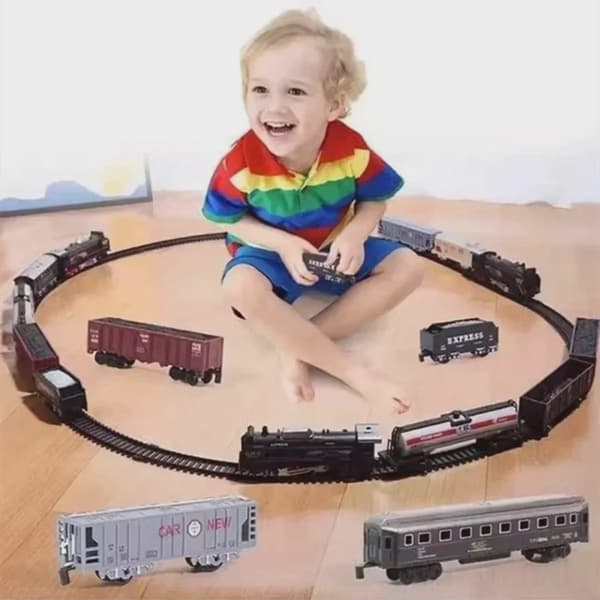 Elektrisk godstogsæt med lysende skinner, STEM-jernbanelegetøj til børn, interaktiv julegave til drenge og piger 1 Train-Freight