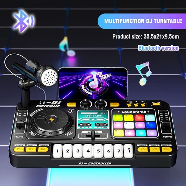 DJ-mixer för barn med mikrofon och Bluetooth-klaviatur - rolig musikalisk present till födelsedagar Bluetooth version