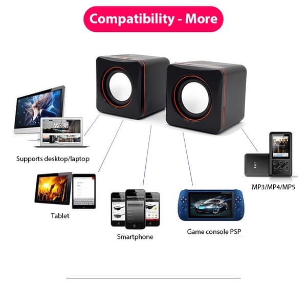 Lille computerhøjttaler stationær 2.0 bærbar mini USB kablet subwoofer hjemmekontor Black