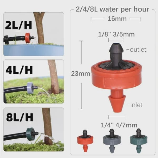 Stabilt flöde trädgårdsbevattningsutsläpp 2L 4L 8L/h vattenregulator droppbevattning växthus droppkoppling tryck automatisk kompensation 30pcs-8L