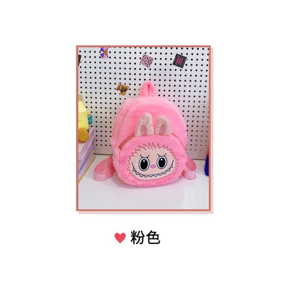 2024 Labubu Bakcpack för flickor Barn Söt tecknad plysch dockväska Student Kawaii ryggsäck utomhus reseväska Pink