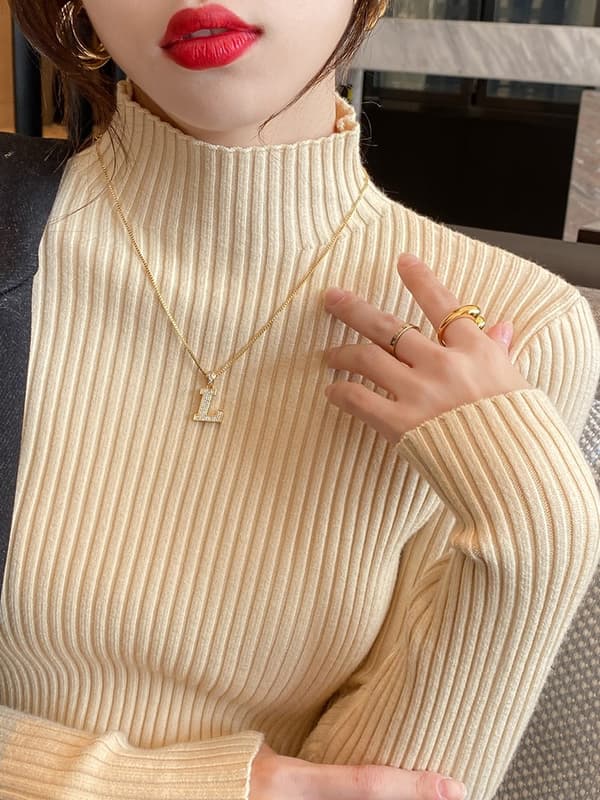 Elegant solid basstickad tröja dam tröja med turtlneck långärmad Casual slimmad tröja koreanskt mode enkla chica kläder Brick red Size One Size