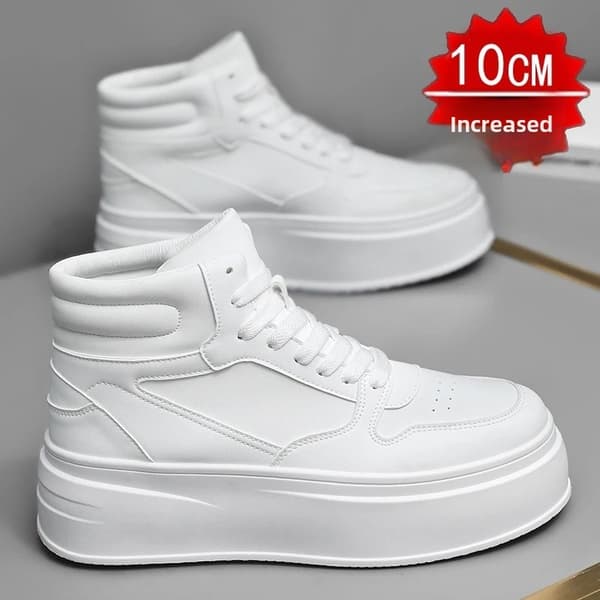 Nye efterår/vinter mænds afslappede sneakers 12 cm Øget højde 10 cm tyk sål Hvide sko Høj top gummibase herrefodtøj 44 Color Double lace-up black basic 