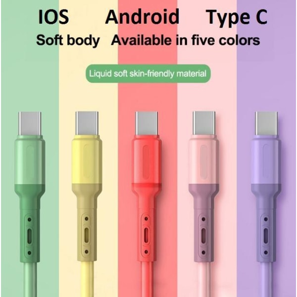2M lyn oplader kabel, Android kabel, Type C kabel 5 farver Red Till Type C Kabel