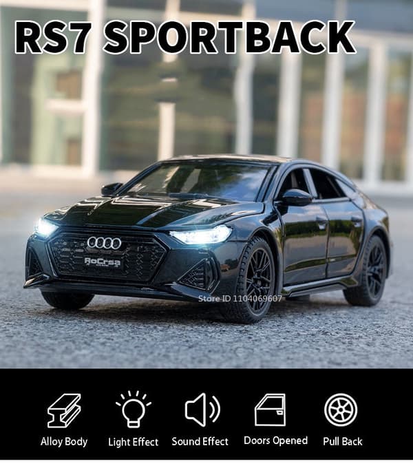 1:32 Audi RS7 Sportback Modell Leksaksbilar Legering Diecast 6 Dörrars Öppnas med Pull Back Gummidäck Prydnad Fordonsleksaker Presenter White