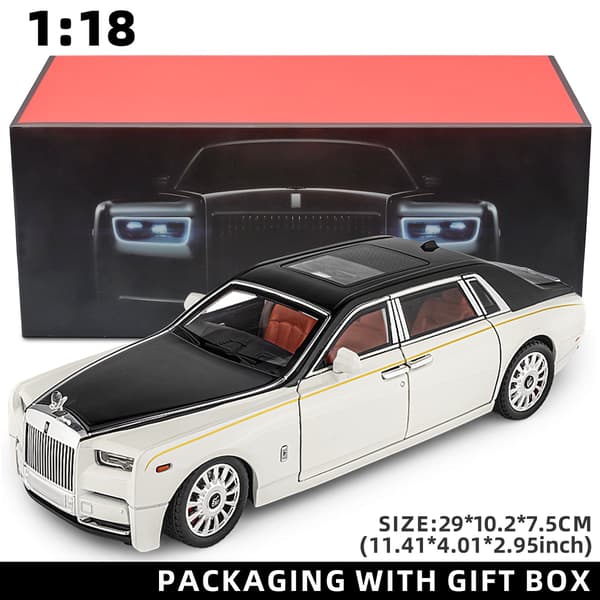1:18 Rolls-Royce Phantom modelbil, zinklegering pull-back legetøjsstøbt bil med lyd og lys, realistisk modelleringsmodel legetøj111 white with box