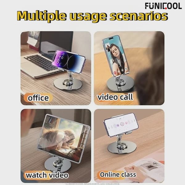 Funicool Justerbar Metal Foldbar Mobiltelefonholder til iPhone 16 15 14 Pro Max Basic Black