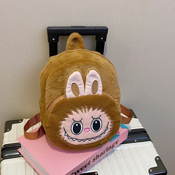 2024 Labubu Bakcpack för flickor Barn Söt tecknad plysch dockväska Student Kawaii ryggsäck utomhus reseväska Deep Pink