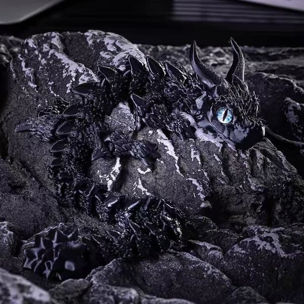 3D-tryckt Magic Dragon Toy – Ledad rörlig ledfidget – Gåva för skrivbordsdekorationer Black Gold