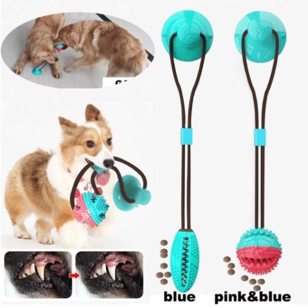 Monikäyttöinen koiran kissalle turvallinen elastinen puhdistushammaspallo Pink Pink and Blue Boll Model
