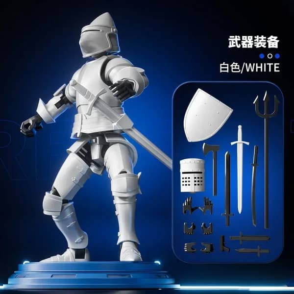 Knight Paladin Actionfigur – 13 ledbar rörlig robot – 3D-tryckt skyltdocka leksak WHITE