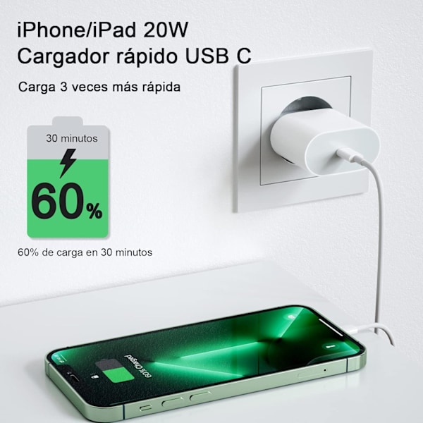 20W USB-C Virta-adapterin iPhonelle + 1M valaistuskaapeli