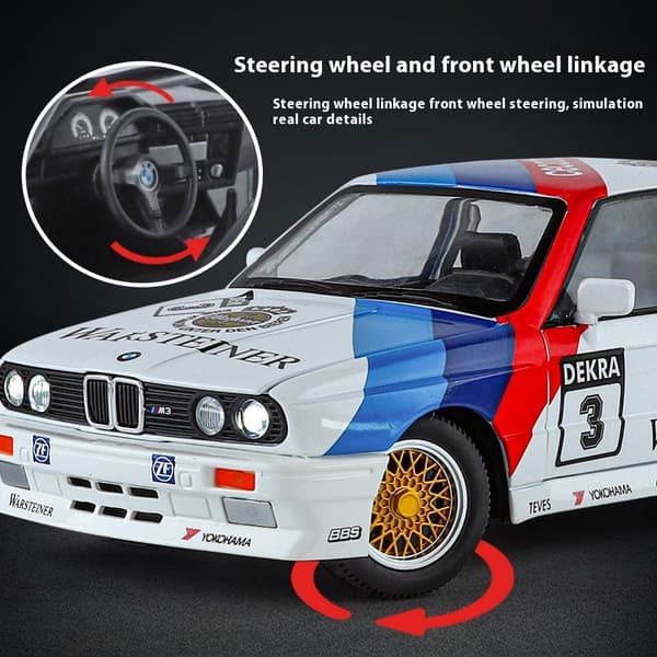 1:24 M3 E30 1988 Mpower Blomsterversion Aluminiumsstøbt malet bilmodel Lyd Lys Private samleobjekter Dekorative gaver white box