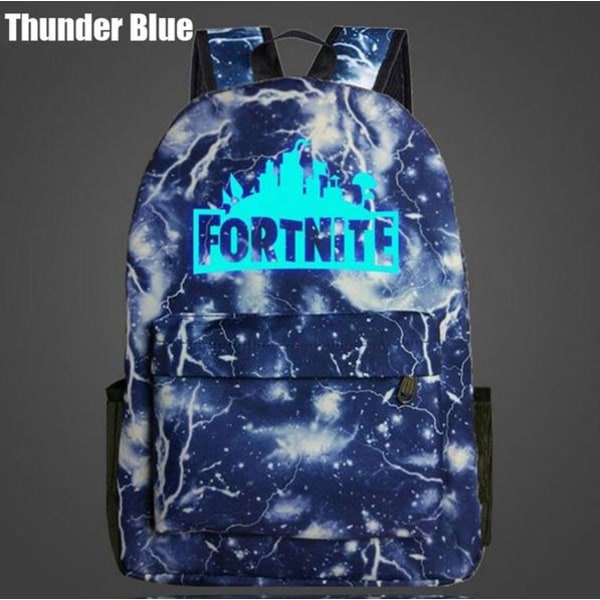 Fortnite rygsæk Night Luminous Skoletasker lyser i mørket Blue Thunder Blue