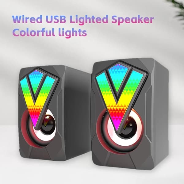 Computerhøjttalere PC-lydboks HIFI-stereomikrofon USB-kablet med LED-lys til stationær computer black