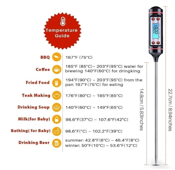 Digitalt køkkentermometer til mad BBQ Liquids Stegetermometer