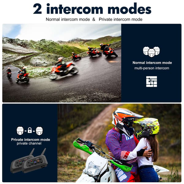 XINOWY V6 Plus Motorcykelhjelm Bluetooth Headset Intercom 1200M Interphone Communicator Vandtæt 6 Riders Single Pack